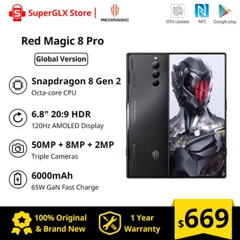 Nubia RedMagic 8 Pro 5G Глобальная версия Игрового Телефона Snapdragon 8 Gen 2 Смартфон 65 Вт GaN Быстрая Зарядка Мобильного телефона Red Magic 8 Pro